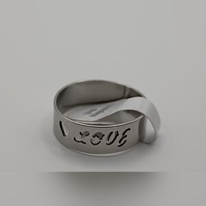 Unisex Stainless Steel Love Engraved Ring Band Size 20 Silver Durable